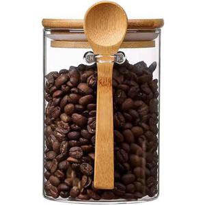 Airtight Glass Jars with Bamboo Lids & Spoons, 17.95 oz Borosilicate Overnight Oats Containers with Lids, Clear Food Storage Canister for Cookie, Candy, Coffee, Sugar, Matcha Tea, Flour, Pack of 1 Airtight Glass Jars with Bamboo Lids & Spoons, 17.95 oz Borosilicate Overnight Oats Containers with Lids, Clear Food Storage Canister for Cookie, Candy, Coffee, Sugar, Matcha Tea, Flour, Pack of 1