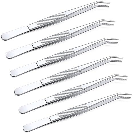 Honoson 5 Pcs Stainless Steel Tweezers for Crafting with Curved Serrated Tip Multipurpose Forceps Sewing Machine Tweezers Bulk (Silver)