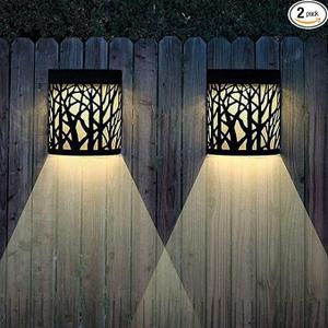 Solar Wall Lights Outdoor Decorative, Hollow Black Forest Lighting, 2 Modes, Black, 2 Pack