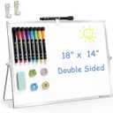 TSJ OFFICE Small White Board - 18 X 14 Inches Small Magnetic Dry Erase Board with Hooks for Wall, Desktop Whiteboard Stand 360 Degrees Revolving Double Sided for Office, Home, School, Silver