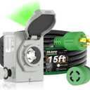 RVINGPRO 30 Amp Generator Cord 15FT and Power Inlet Box, Pre-Drilled 30 Amp Generator Inlet Box with Cord, NEMA L14-30P to L14-30R Generator Cord Waterproof Combo Kit, ETL Listed