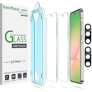 amFilm Auto-Alignment OneTouch for Samsung Galaxy A56 5G 6.7" Screen Protector + Camera Lens Protector, Tempered Glass, 30 Seconds Installation, Bubble Free, Case Friendly, Anti-Scratch [2+2 Pack]