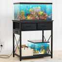20-29-37 Gallon Fish Tank Stand with Power Outlet, Heavy Duty Metal Aquarium Stand with Two Storage Drawers for Fish Tank Accessories Storage, Perfect for Turtle Tank, Reptile Terrarium, Black