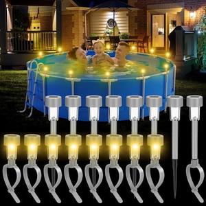 Hahood 16 Pack Gray Solar Pool Lights for Above Ground Pools LED Solar Lights Warm Yellow Light Waterproof Above Ground Pool Light for Frame Pools Decoration Swimming Pools Night Accessories