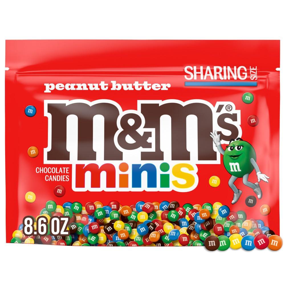 M&M'S MINIS Peanut Butter Milk Chocolate Summer Candy Bulk Summer Snacks, Sharing Size, 8.6 Oz Resealable Bag, Expiry: 06/10/26