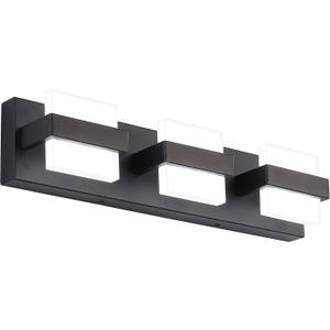 SOLFART 3 Lights Black Bathroom Modern Vanity Lights LED Vanity Light Black Bathroom Lights Over Mirror 20 inch White Light Dimmable