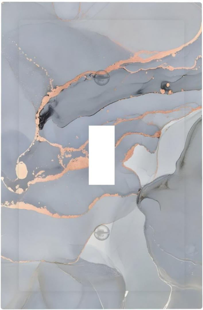 Gray And Gold Marble Abstract Luxury Print Decorative Light Switch Cover 1 Gang Single Toggle Device Electrical Faceplate Switchplates Decorator Outlet Wall Plate for Bathroom Kitchen Bedroom Decor