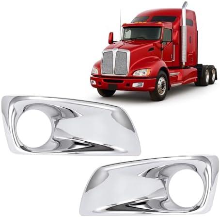 HECASA Pair Fog Light Bezel Compatible with 2008-2015 Kenworth T660 Replacement for N181002200 N181002200R Fog Lamp Cover Trim Chrome Silvery - Driver & Passenger Side