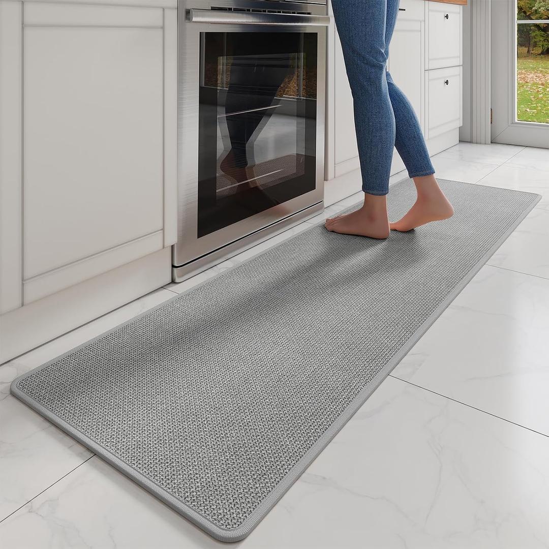 YDKGL Kitchen Mats for Floor, Super Absorbent Kitchen Rugs Non Slip Washable, Soft Imitation Linen Braided Runner Rug, Standing Mat Kitchen Sink Mat, Easy to Clean, Gray 17x71