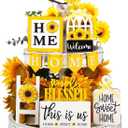 FairySandy 11 Pcs Sunflower Tiered Tray Decor Summer Rustic Home Farmhouse Tiered Tray Decorations Set Wooden Signs Vintage Farm Animal Farmhouse Tabletop Wood Signs for Kitchen Table Shelf Decor