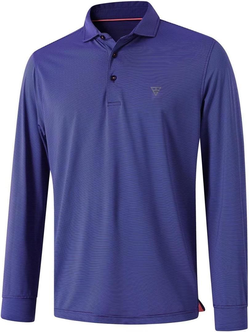M MAELREG Short and Long Sleeve Polo Shirts for Men Dry Fit Performance Moisture Wicking Sport Pin Striped Mens Golf Shirts (Blue, S)