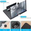 12" Mobile Phone Screen Magnifier, 3D HD Screen Magnifier for Cell Phone, Foldable Pull Out Big Screen Phone Amplifier Projector Stand for Movies, Videos Compatible with All Phones (Black)