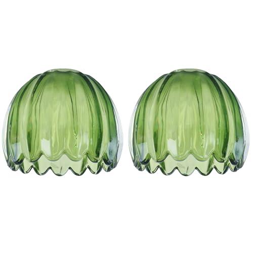 Glass Green Tulip Lamp Shades Set of 2 Small Flower Art Blown Lampshades,1.58lb,1.65" Top x 5.5" Diameter x 3.9" Height,Replacement Mini Lamp Shade for Floor Lamp Table Wall Lamp Chandelier Decor