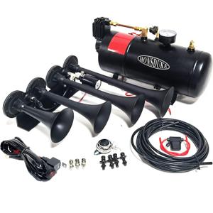 3 Liter Train Horn Kit for Trucks/Car/Semi. Complete Onboard System of 150psi Air Compressor, 1 Gallon Tank, 4 Trumpets. Super Loud dB. Fits All DC12V Vehicles Like Pickup/Jeep/RV/SUV