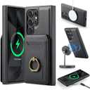 K1 2 in 1 Detachable Magnetic Phone Cases Compatible with Samsung Galaxy S24 Ultra Case with Card Holder Ring, Compatible with Magsafe Wallet, Leather 6.8'' RFID Blocking (S24 Ultra,Black)