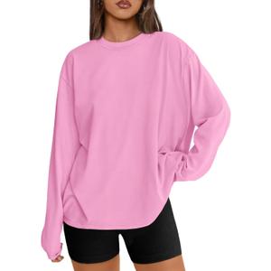 Trendy Queen Womens Oversized Long Sleeve T Shirts 2025 Basic Crewneck Tee Fall Tops Casual Workout Y2K Clothes (Small, Pink)