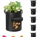 5-Pack 10 Gallon Potato Grow Bags, Garden Planting Bag with Reinforced Handle, Thickened Nonwoven Fabric Pots for Tomato, Vegetable and Fruits
