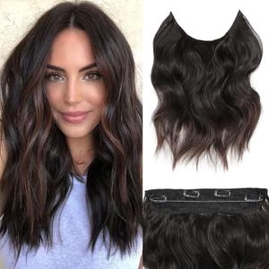 Halo Hair Extensions 12 Inch Invisible Wire Hair Extensions Adjustable Long Wavy Hairpiece Synthetic Upgrade 4 Secure Clips in Hairpieces 12 Inch,Jet Black to Brown