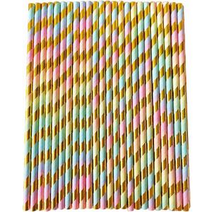 2 x YAOSHENG [100 Pack] Pink & Gold Paper Straws Disposable, 100% Biodegradable Multi-Pattern Party Straws For Birthday, Wedding and Holiday Decoration (Seven Colors)
