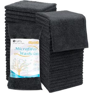 Orighty Washcloths Bulk Towels Set 50 Pack, Highly Absorbent and Super Soft Microfiber Fingertip Towels, Multi-Purpose Wash Cloths for Bathroom, Hotel, Spa, and Gym, 12x12 Inch, Black