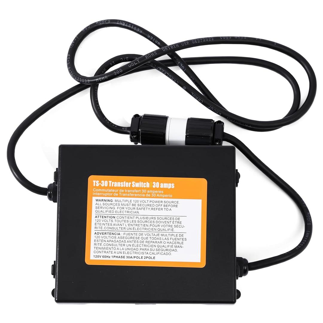 RV 30 Amp Automatic Transfer Switch to RV, Speedboats, 120VAC 30 Amp, Black, Prewired Transfer Switch for Quick Connect