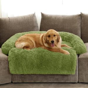Calming Dog Bed Fluffy Plush Dog Mat for Furniture Protector with Removable Washable Cover for Large Medium Small Dogs and Cats (Extra Large (53x39.3x6), Grass Green)