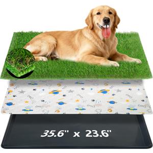 Reusable Dog Loo System with Artificial Grass Turf&Pee Pads&Tray, for Puppy Potty Training is Portable&Easy to Clean,35x23in Large Dog Litter Box Toilet for Indoor/Outdoor useLarge