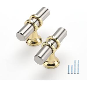 Rergy Cabinet Handles Drawer Pulls and Knobs, 10Pack Brushed Nickel and Gold Single Hole, Kitchen Hardware for Dresser Handle Zinc Alloy Furniture Pull