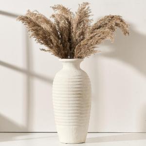Ceramic Natural Rustic Vase, 14.4 Inch Large Vintage Flower Threaded Decorative Farmhouse Tall Vase for Home Decor, Living Room, Shelf Decor, Wedding, Housewarming Gift, Off-White Ceramic Natural Rustic Vase, 14.4 Inch Large Vintage Flower Threaded Decorative Farmhouse Tall Vase for Home Decor, Living Room, Shelf Decor, Wedding, Housewarming Gift, Off-White