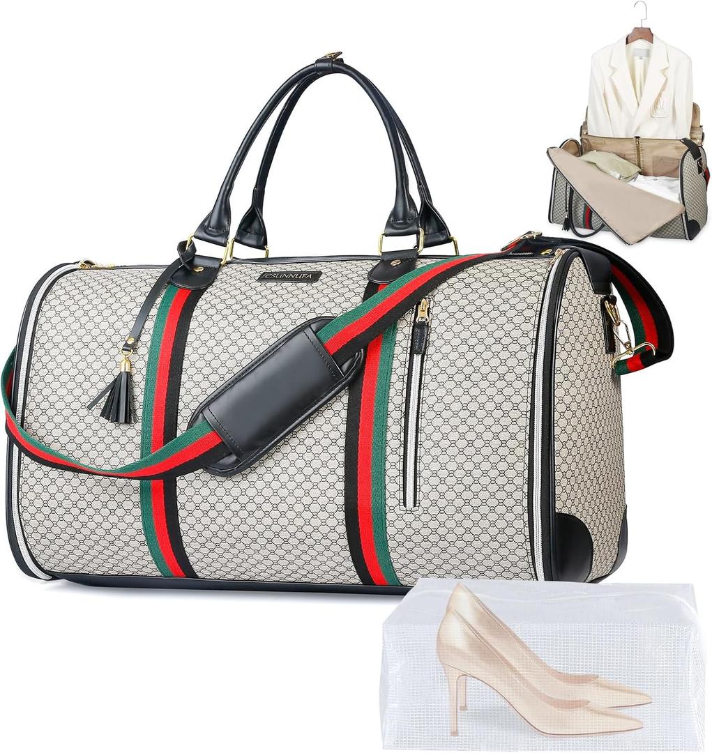 Convertible Garment Bags for Travel, Carry on Garment Duffel Bags with Shoe Pouch Weekender Bag for Men Women 2 in 1 Hanging Suitcase Suit for Business Trip, Vacation (Ebony)