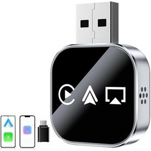 Wireless Carplay Mirror Link Adapter, 2026 Upgrade 3 in 1 Compatible with Airplay/ Android Auto/ Carplay for Cars with Built-in Wired Carplay Plug, USB Adapter for iPhone Apple Android(for iPhone)