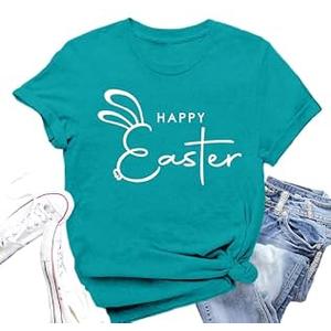 Valiri Easter Shirts for Women Happy Easter T-Shirt Cute Bunny Rabbit Print Tee Tops Green, 2XL