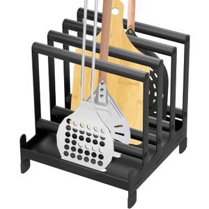Pizza Peel Rack Steel 4 Available Slots Pizza Paddle Holder Rack with Non-Slip Feet for Pizza Spatula Turner Storage Organizing and Saving Space Pizza Turning Oven Accessories Black