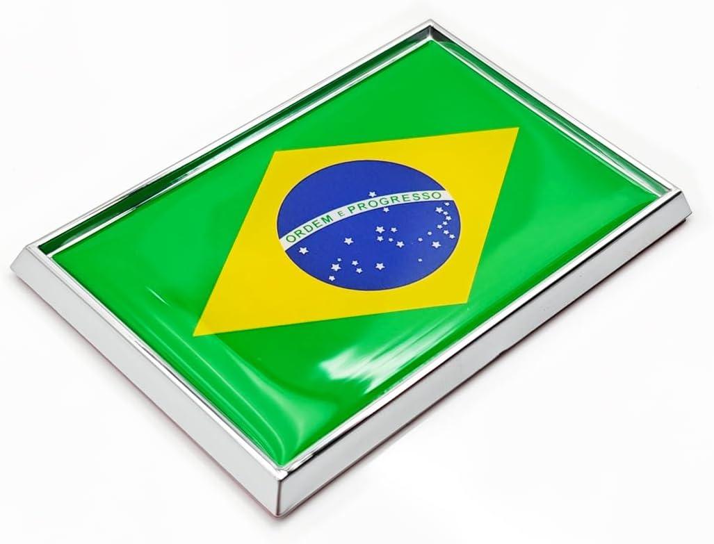 3 x Brazil Flag Sticker Emblem Brazilian Decal Car Chrome Flags, 2 Pack, 3 x 2 inches