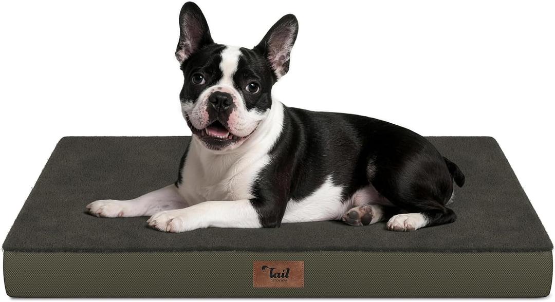 Plush Orthopedic Dog Bed for Medium Dogs & Puppies, Waterproof Dog Beds 29x18 Inch with Removable Washable Cover, Egg Crate Foam Flat Pet Mat, Coffee