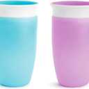 Munchkin Sippy Cups for Toddlers 1-3, Spill Proof Miracle 360 Cup, 10 Ounce, 2 Pack, Blue/Purple