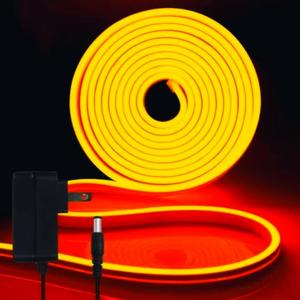 INextStation Orange Led Strip Lights, 16.4Ft/5m Neon Led Light Strip with Power Adapter, 12V Waterproof Silicone Flex LED Neon Rope Lights for Bedroom Wall Festival Party Sign DIY Decor