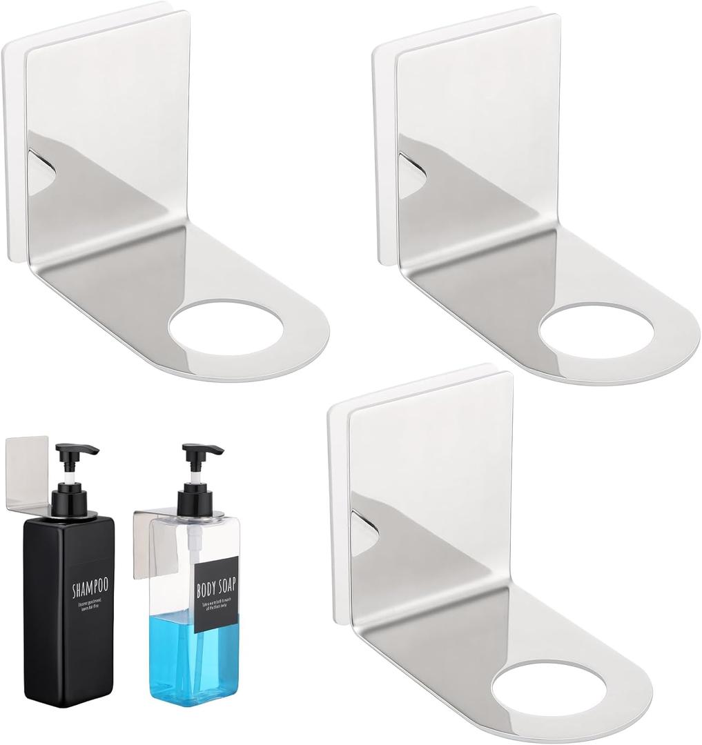 Segbeauty Stainless Soap Bottle Dispenser, 3 Pack Dia 1.1in 2.8cm Drill-Free Wall Mounted Rack, Adhesive Wall Mount Bottle Holder for Shower Gel Bathroom Toilet Kitchen, Sliver (Silver)
