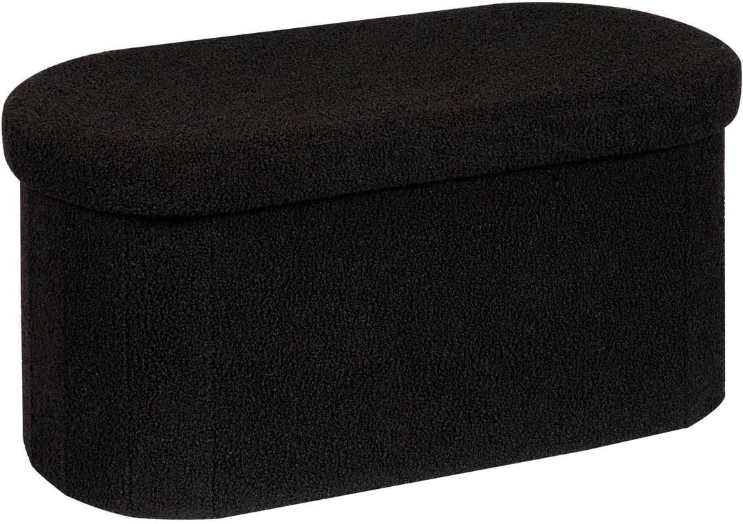 B FSOBEIIALEO Ottoman with Storage for Living Room, Sherpa Folding Storage Ottoman Foot Rest, 30 Inches Collapsible Bedroom Bench Black, 30"*15"*15"