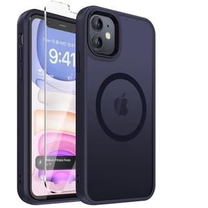 DEERLAMN Magnetic Matte Case for iPhone 11 with Screen Protector, [Compatible with MagSafe][Military Grade Drop Protection] Slim Translucent Shockproof Protective Phone Cover, Dark Purple