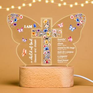 Baptism Gift for Girls Boys,Baby Shower Gifts,Butterfly Cross Night Light Gift for Baptism, Goddaughter, Godson, First Communion, Confirmation, Easter, Christmas | Christian Nursery Decor Gift