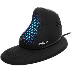 DeLUX Seeker Wired Ergonomic Vertical Mouse with Thumb Wheel, Optical Computer Mouse with 6 Programmable Buttons, 4000 DPI, RGB Backlight, Removable Wrist Rest for Carpal Tunnel (M618XSU-Black)