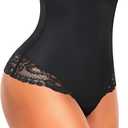 Tummy Control Thong Shapewear for Women Mid High Waisted Body Shaper Underwear Lace Shaping Thong Girdle Panties Black, Lace, XXL