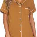Aamikast Button Up Pajama Set for Women Shorts Short Sleeve Knit Sleepwear 2 Pice Pjs Sets (S)