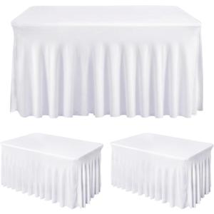 Fixwal 2 Pack White Spandex Tablecloth for Rectangle Table 4ft, Table Skirt for Party, Show, Wedding and Birthday