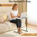 Adjustable Height Tv Tray Table,Portable Folding Tv Dinner Snack Table,Small Foldable C-Shaped End Table for Eating,Slide Under Couch Side with Sturdy MDF Top,No Assembly(White Marble+Black), 20.47 inches x 14.96 inches x 29.53 inches