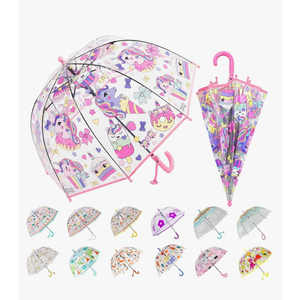 Kids Clear Bubble Umbrella Transparent Dome See Through Child Umbrellas for Rain Boys Girls with Pinch-Proof Closure and Easy-Grip Hook Handle