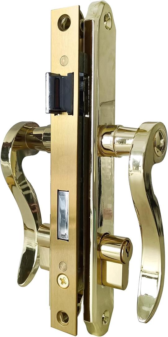 Grisham (Polished Brass) Hinged Patio Door System with Lever Handle Mortise Lock Set Brass- Perfect for Screen and Storm Door Replacement