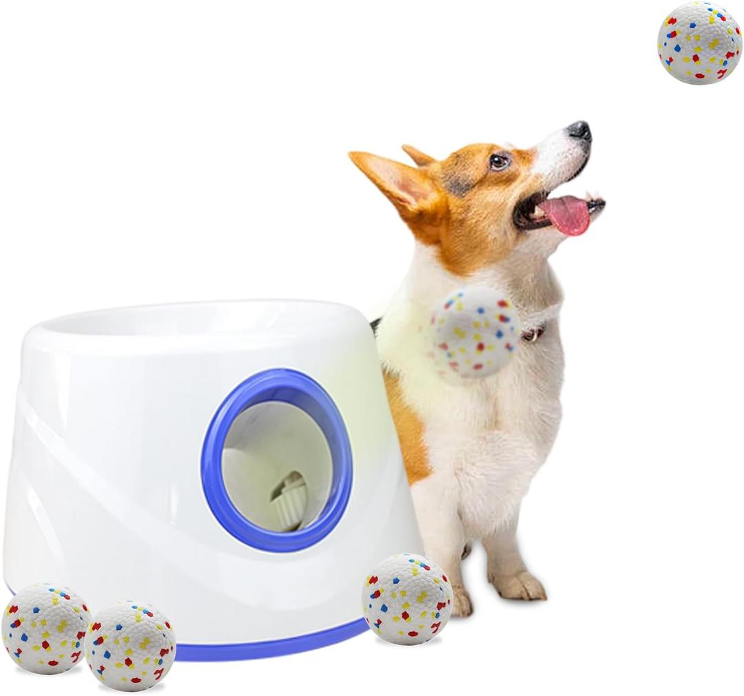 Dog Ball Thrower Launcher, Automatic Ball Launcher for Dogs, 3 Adjustable Distance Settings, Indoor Outdoor Interactive Dog Toys, with 3 2.3-inch Balls, Small/Medium Sized Dog Thrower (Blue)