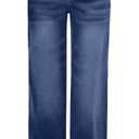COPYLEAF Wide Leg Jeans Woman High Waisted Stretchy Baggy Sweatpant Jeans Pull On Straight Leg Loose Trendy Denim Pants (Blue, L)